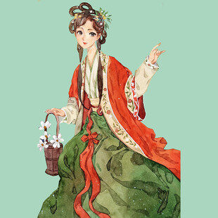 古风持篮仕女优雅形象