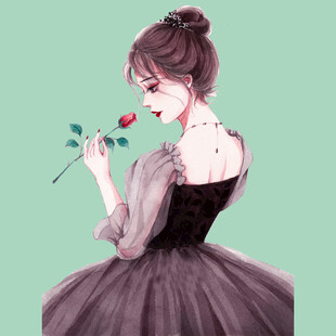 优雅持花的梦幻纱裙少女