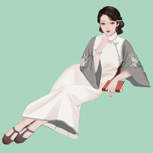 优雅旗袍女子闲适坐姿