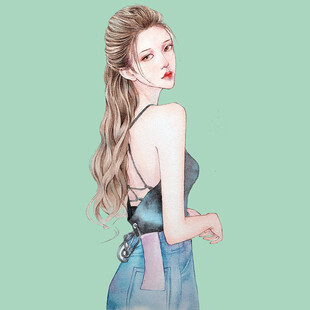 时尚吊带裙长发美女背影