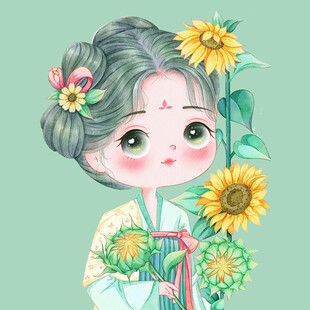 古风少女与向日葵插画