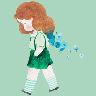 背着蝴蝶的红发女孩