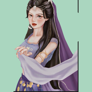 古风紫衣女子优雅持纱