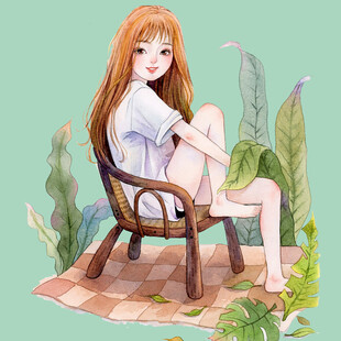 少女坐于椅畔绿植环绕