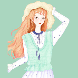 戴草帽的清新长发少女