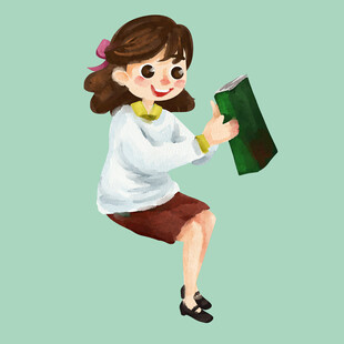 可爱女孩手持书本跳跃