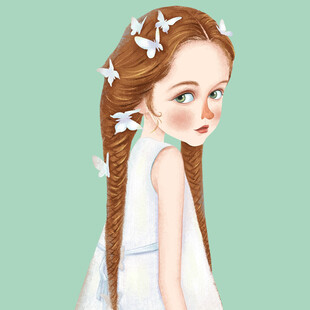 扎蝴蝶结的长发白衣女孩