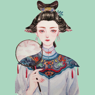 古典旗袍女子持扇图