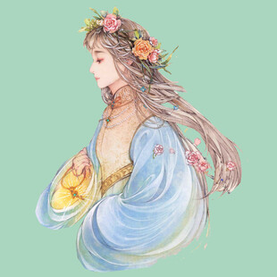 古风花饰女子优雅侧影