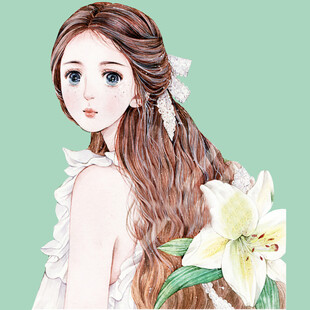 长发少女与百合花插画