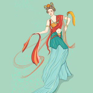敦煌飞天神女形象插画