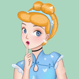 金发女孩着蓝衣做噤声手势