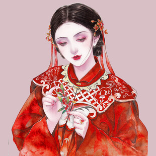 古风红衣女子手持饰品