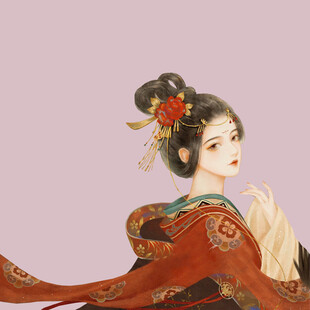 古风红衣女子优雅侧影