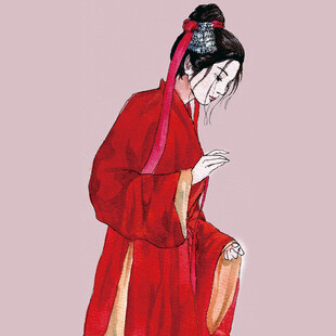 红衣古装女子优雅俯身