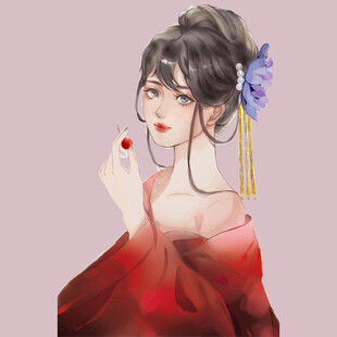 古风红衣女子手持红果
