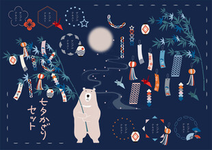 北极夜下的梦幻动物与物件