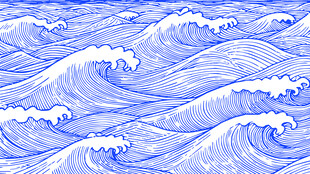 蓝色手绘海浪图案