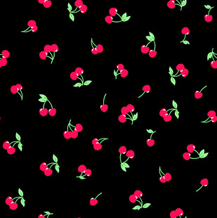 黑色背景樱桃花卉图案