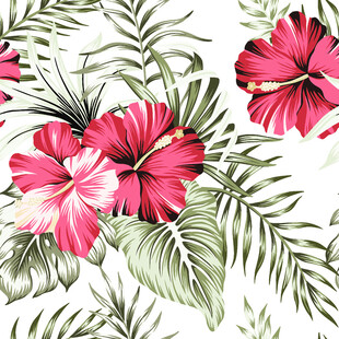 热带花卉绿叶无缝图案