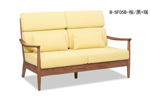 复古木质扶手黄色双人沙发