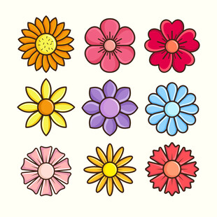 多彩手绘花朵图案集合