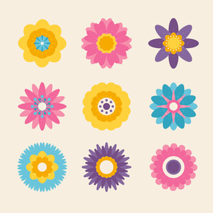 多彩可爱花朵图案集合