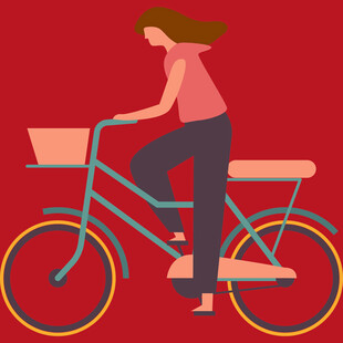 骑行的女子与复古自行车