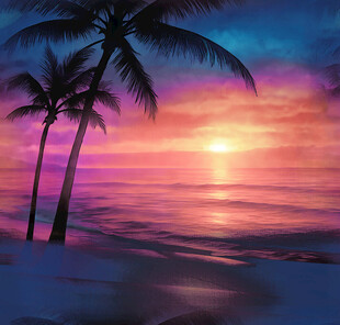 梦幻海滩日落美景