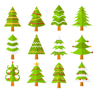 多样圣诞松树矢量图