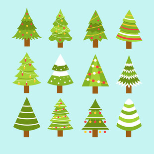 多彩圣诞树矢量插画素材