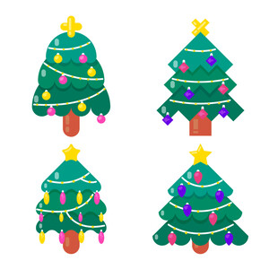 四棵多彩装饰圣诞树