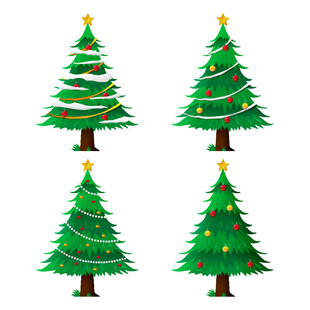 四棵装饰精美的圣诞树