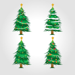 四棵装饰各异的圣诞树