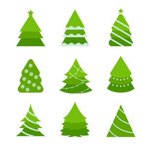 多样绿色圣诞树图案集合