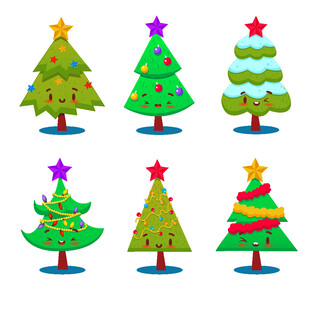 多彩圣诞树矢量插画