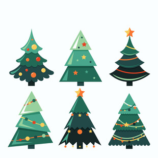 多样装饰圣诞树插画