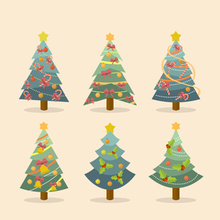 多彩圣诞树插画集合