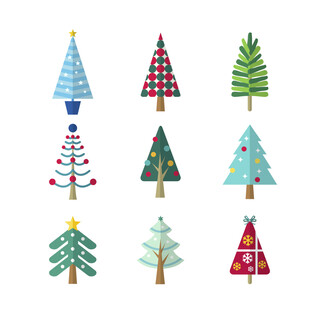 多彩圣诞树矢量插画素材