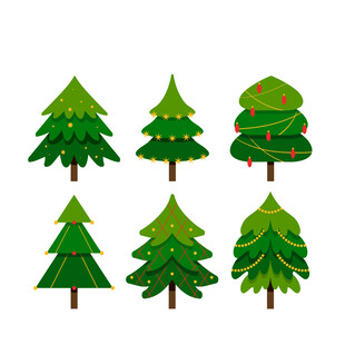 多样造型的绿色圣诞树