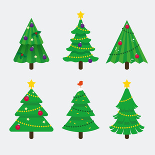 多样装饰圣诞树插画