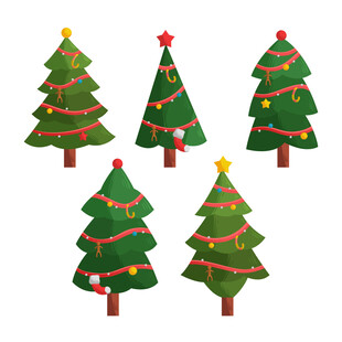 一组装饰精美的圣诞树