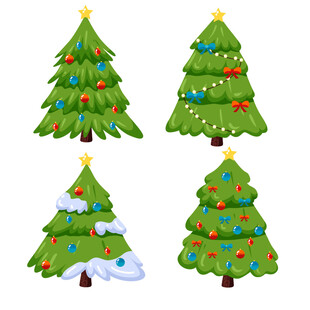 四棵装饰精美的圣诞树