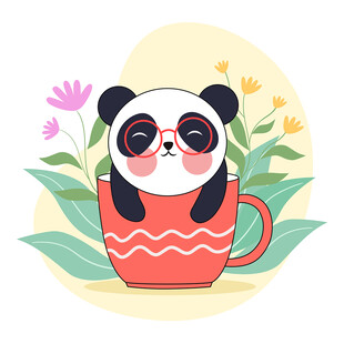 杯中萌趣熊猫惬意模样