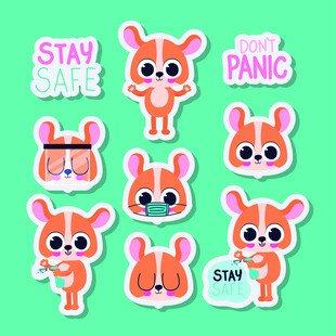 可爱兔子防疫主题贴纸