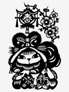 可爱招财猫剪纸图案