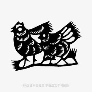 双鸡剪纸图案