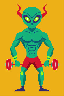 外星肌肉男举哑铃健身
