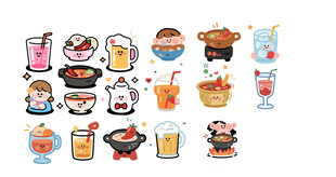 卡通火锅啤酒贴纸