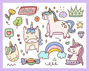 可爱卡通动物与梦幻元素